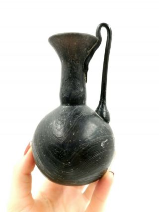 LARGE RARE ROMAN CA.  100 AD AUBERGINE GLASS BOTTLE WITH MARBLE PATINA - R478 3