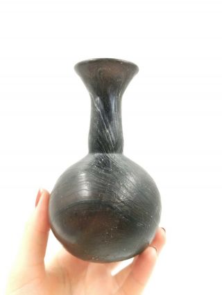 LARGE RARE ROMAN CA.  100 AD AUBERGINE GLASS BOTTLE WITH MARBLE PATINA - R478 4