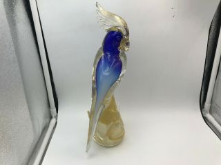 ITALIAN MID - CENTURY MODERN BLUE & GOLD MURANO ART GLASS PARROT 3