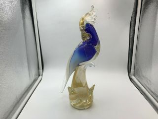 ITALIAN MID - CENTURY MODERN BLUE & GOLD MURANO ART GLASS PARROT 4