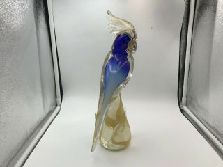 ITALIAN MID - CENTURY MODERN BLUE & GOLD MURANO ART GLASS PARROT 6