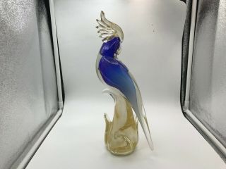 ITALIAN MID - CENTURY MODERN BLUE & GOLD MURANO ART GLASS PARROT 7