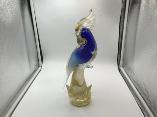 ITALIAN MID - CENTURY MODERN BLUE & GOLD MURANO ART GLASS PARROT 9