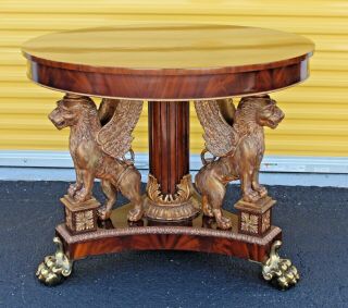 Rare Maitland Smith Full Figural Winged Griffin Flaming Mahogany Center Table