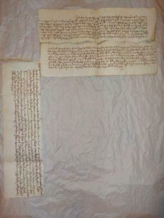 3 X 1676 Related Manuscript Latin Vellum Indentures With Interlocking Indents 3
