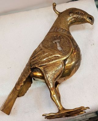 1700s Antique Egyptian Old Bronze Carved With Silver Inlay Unique And Rare Bird 3