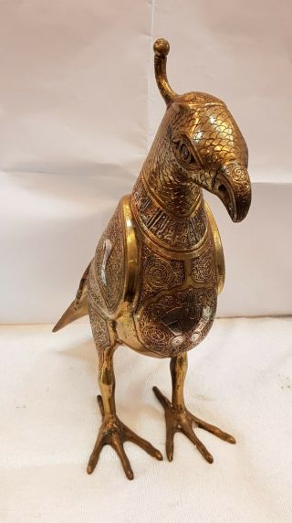 1700s Antique Egyptian Old Bronze Carved With Silver Inlay Unique And Rare Bird 4