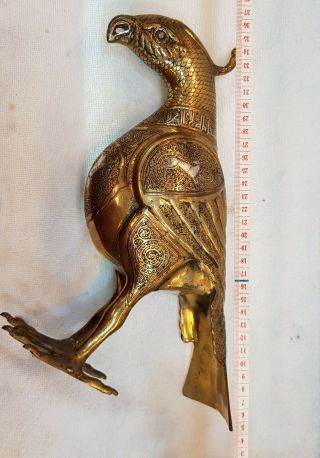 1700s Antique Egyptian Old Bronze Carved With Silver Inlay Unique And Rare Bird 6