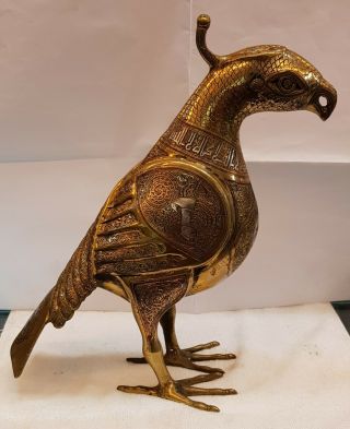 1700s Antique Egyptian Old Bronze Carved With Silver Inlay Unique And Rare Bird 9