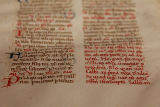Real C1400 Decorated Latin Medieval Manuscript Folium Paris 1450 Bible Biblia