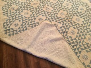 Antique c1880s Ocean Wave ANTIQUE Blue White Quilt Handmade 82x76 Embroid Pansy 11