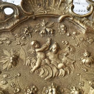 Rare Large Antique French Art Nouveau Bronze Tray Cherubs Angels Flowers c1900 2