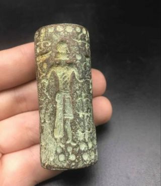 Old Wonderfull Bronze Roman History Craved Intaglio Cylinder Seal Bead