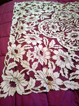 Extensively Cutwork and Embroidered Linen Tablecloth 50 by 49 inches 2