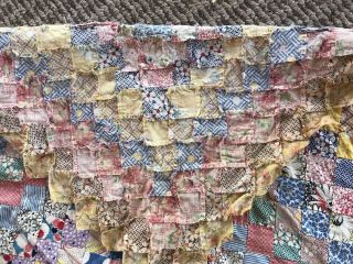 Antique vtg Feed Sack Quilt Top patchwork Around The World Hand Sewn 78x81” WOW 10