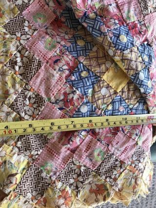 Antique vtg Feed Sack Quilt Top patchwork Around The World Hand Sewn 78x81” WOW 2