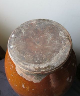 ANTIQUE Rare OVOID FORM Pumpkin ORANGE GLAZE Redware AMERICAN Pottery JAR vase 10