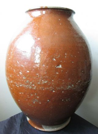 ANTIQUE Rare OVOID FORM Pumpkin ORANGE GLAZE Redware AMERICAN Pottery JAR vase 4