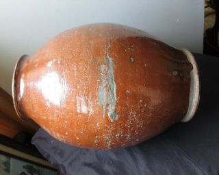 ANTIQUE Rare OVOID FORM Pumpkin ORANGE GLAZE Redware AMERICAN Pottery JAR vase 9