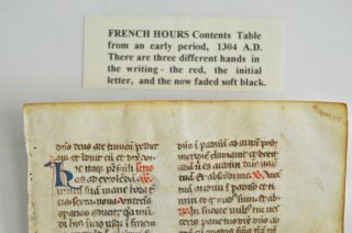 Medieval Manuscript Contents Table 1304 A.  D.  3 hands Red & Black French Hours 5