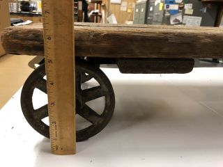 Antique Vintage Wood Metal Cart Dolly Cast Iron Wheels Farm Decor Wagon 6