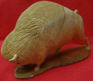 Rare Frank Updegrove Folk Art Wood Carving of a Buffalo Signed 1978 4