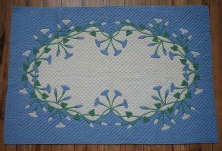 Vintage 1920s Marie Webster Morning Glories Crib Quilt Rare In Blue 50x34
