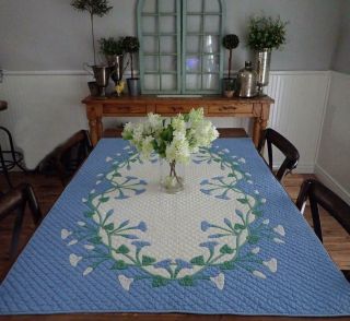Vintage 1920s Marie Webster Morning Glories Crib QUILT Rare in Blue 50x34 3