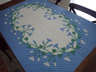 Vintage 1920s Marie Webster Morning Glories Crib QUILT Rare in Blue 50x34 4