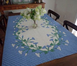 Vintage 1920s Marie Webster Morning Glories Crib QUILT Rare in Blue 50x34 5