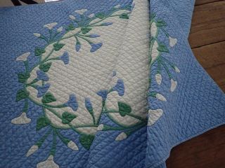 Vintage 1920s Marie Webster Morning Glories Crib QUILT Rare in Blue 50x34 7