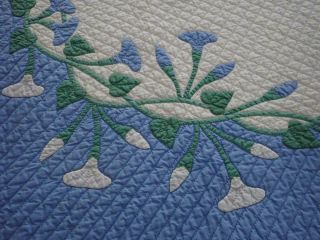 Vintage 1920s Marie Webster Morning Glories Crib QUILT Rare in Blue 50x34 8
