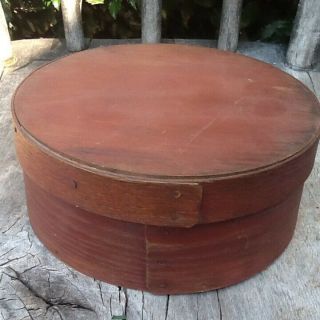 Early Primitive Wooden Pantry Box Old Red Paint With Lid Small Antique