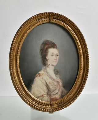 Antique English C1774 Pastel Portrait Painting Countess Spencer By R.  Dunkarton.