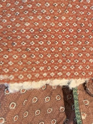 Antique Civil War Era Quilt Courthouse Square Madder Orange Green Print CUTTER 9