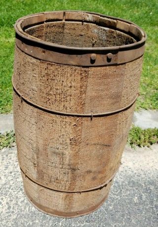 Antique Wood Nail Keg Barrel Country Store Hardware 10 " Dia X 17”h