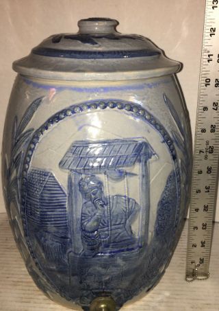 Antique c1915 ROBINSON Blue Decorated Stoneware Crock WATER COOLER 11