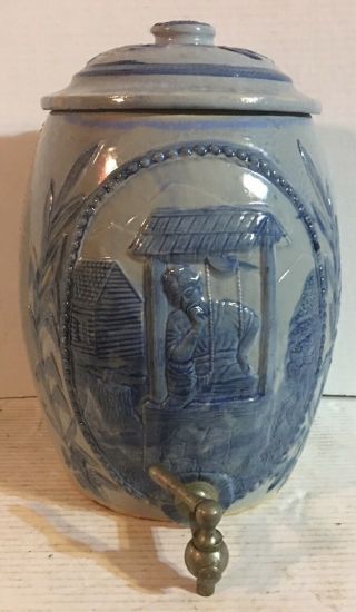 Antique C1915 Robinson Blue Decorated Stoneware Crock Water Cooler