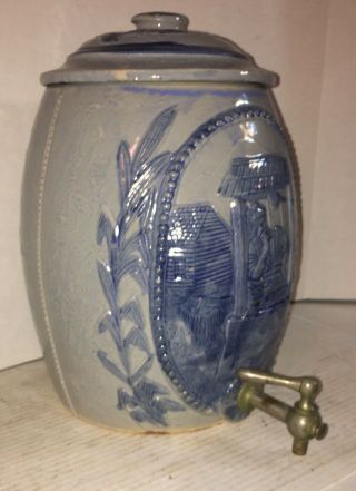 Antique c1915 ROBINSON Blue Decorated Stoneware Crock WATER COOLER 2
