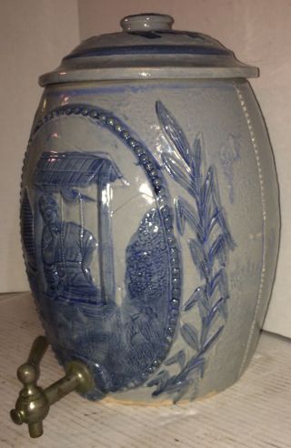Antique c1915 ROBINSON Blue Decorated Stoneware Crock WATER COOLER 3