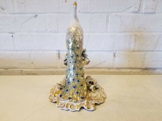 Antique Royal Crown Derby Porcelain Peacock Perched on Flowering Urn Figurine 3