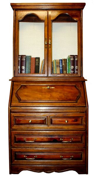 Vintage Oak Secretary & Bookcase Hutch