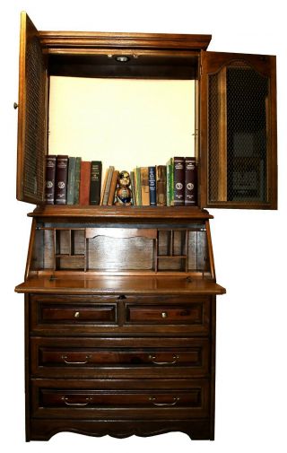 Vintage Oak Secretary & Bookcase Hutch 2