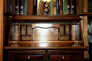 Vintage Oak Secretary & Bookcase Hutch 3