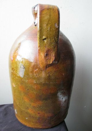 ANTIQUE 19th Century Green and orange SPOTTED glaze American REDWARE Pottery Jug 3