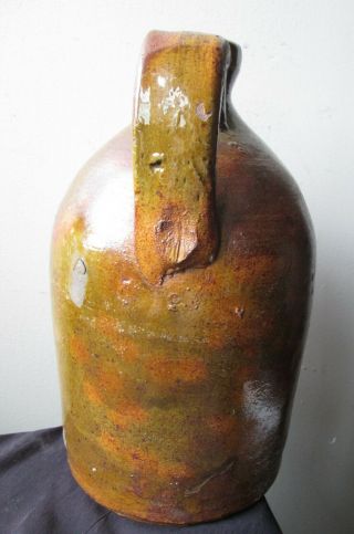 ANTIQUE 19th Century Green and orange SPOTTED glaze American REDWARE Pottery Jug 5