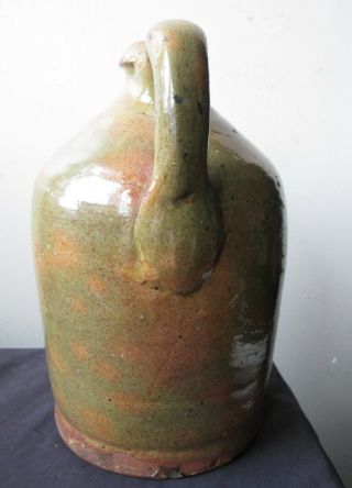 19th Century Antique American REDWARE Pottery Jug Spotted GREEN & ORANGE Glaze 2