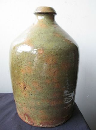 19th Century Antique American REDWARE Pottery Jug Spotted GREEN & ORANGE Glaze 4