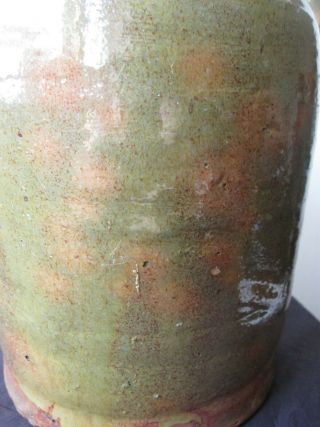 19th Century Antique American REDWARE Pottery Jug Spotted GREEN & ORANGE Glaze 6