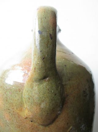 19th Century Antique American REDWARE Pottery Jug Spotted GREEN & ORANGE Glaze 7